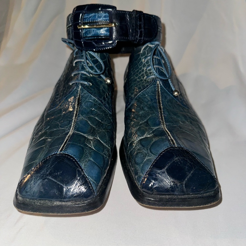 Vintage Matteo & Massim Men's Blue Genuine Crocodile Shoes size 10 with belt 40 - Picture 3 of 15